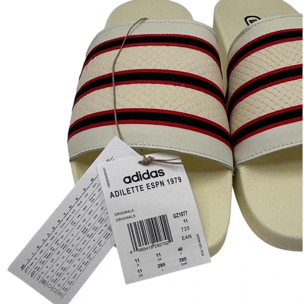 Adidas Mens Adilette X ESPN 1979 Slides 11 Cream Red Striped Sandals GZ1077 NWT
